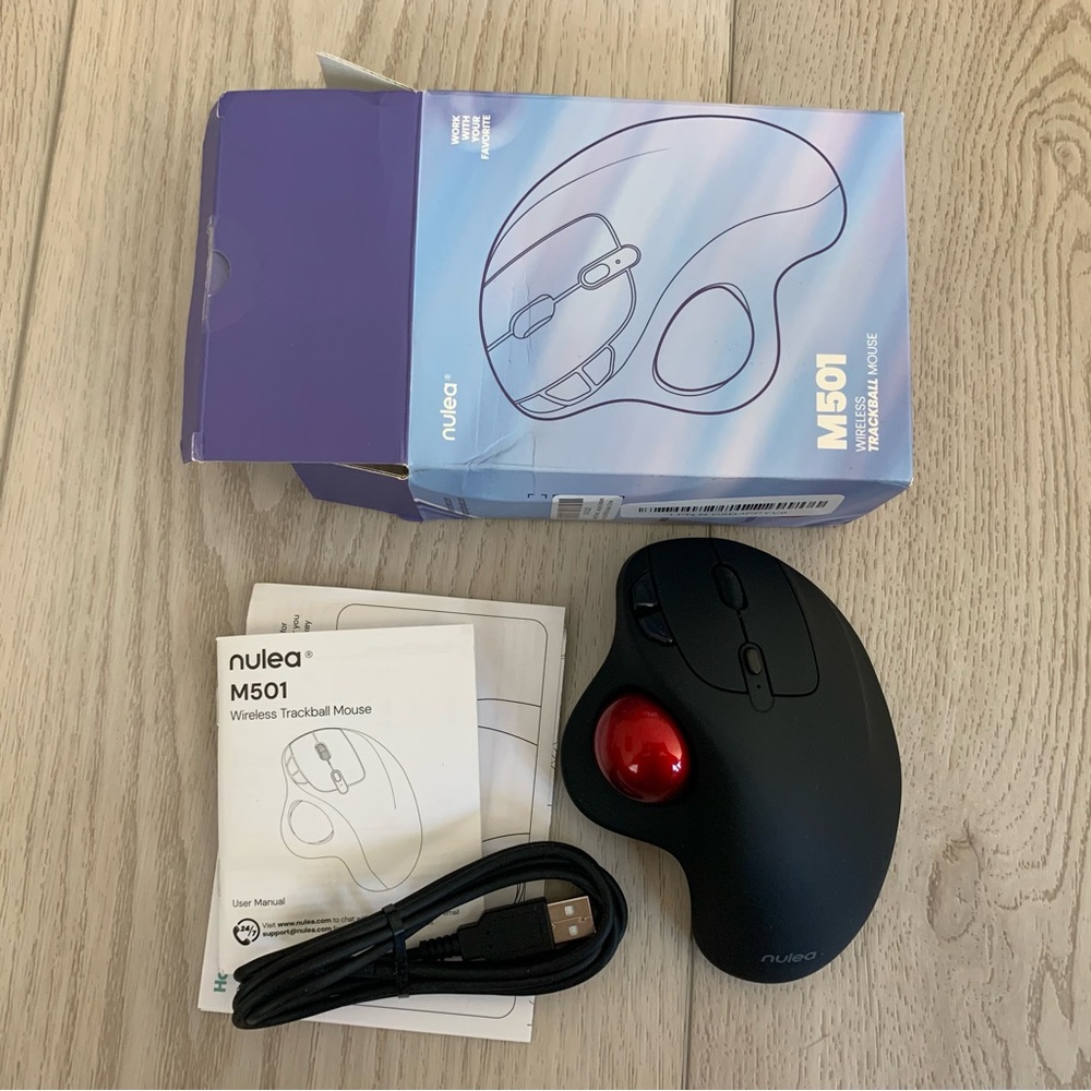 Nulea M501 Wireless Trackball Mouse, Rechargeable Ergonomic, Easy Thumb Control,